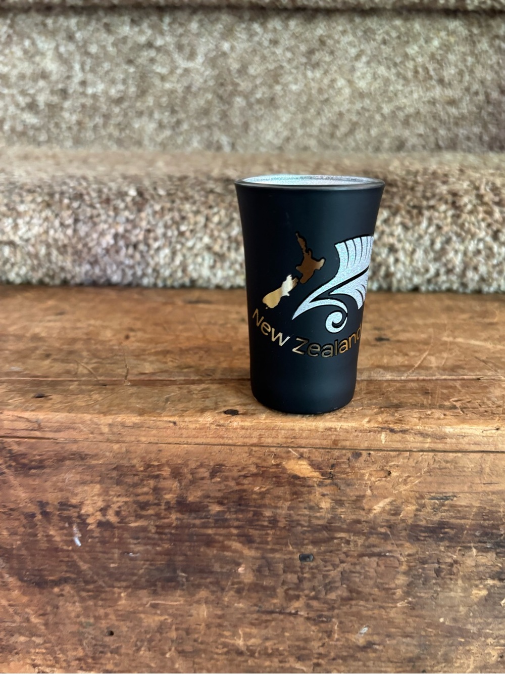 New Zealand Souvenir Shot Glass - Black with Gold & Silver Accent